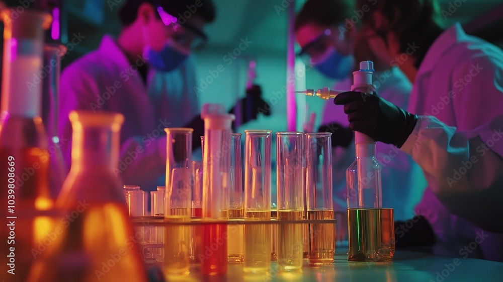 Poster scientists conducting experiments in laboratory environment