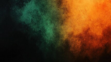 Fototapeta premium Dark Green to Orange Gradient Background with Subtle Grain Texture, Moody and Elegant Space Aesthetic, Simple Gradient on Black Canvas