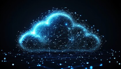 Digital representation of a cloud with interconnected nodes in a dark background