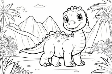 Fototapeta premium Cute Dinosaur Coloring Book Page
