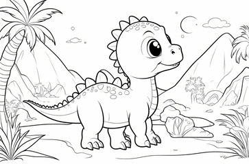 Cute Dinosaur Coloring Book Page
