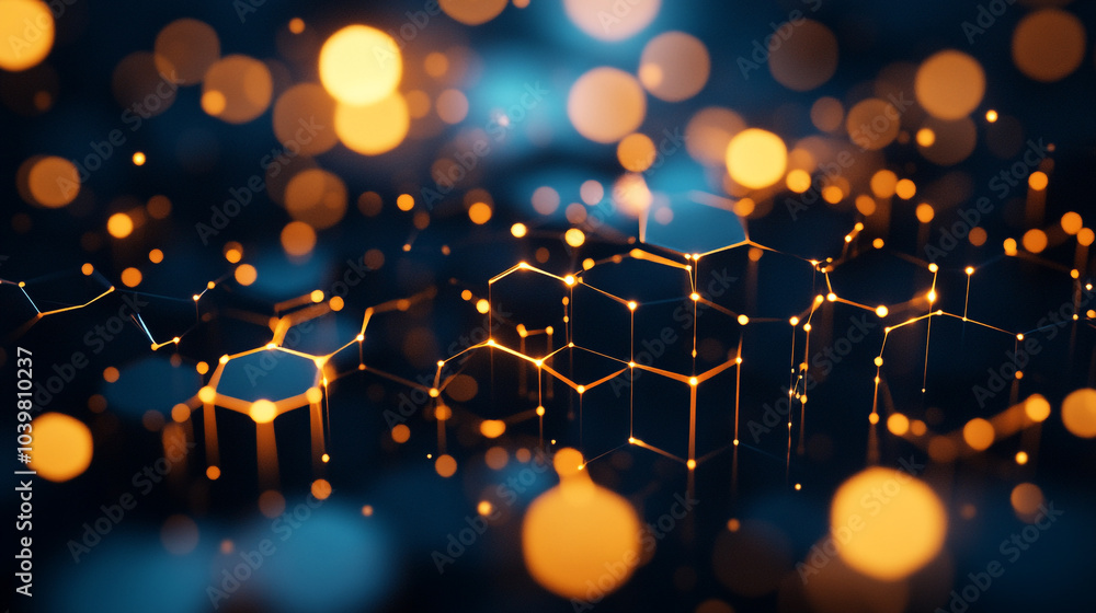 Poster glowing hexagonal shapes on a dark background in a creative abstract design