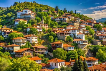 Obraz premium Aerial View of Myki Village in Xanthi, Greece - Cultural Heritage and Turkish Minority Community