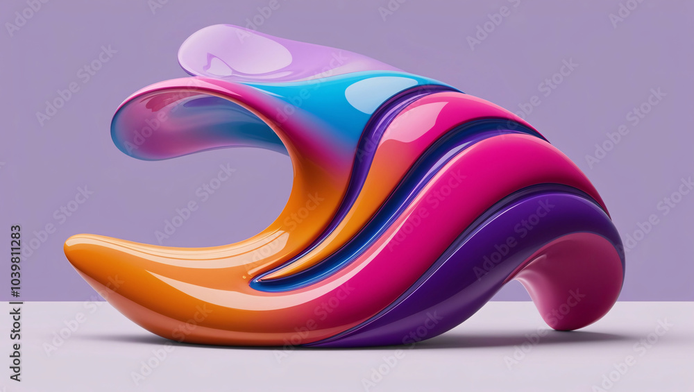 Poster abstract futuristic multicolored shiny 3d shape