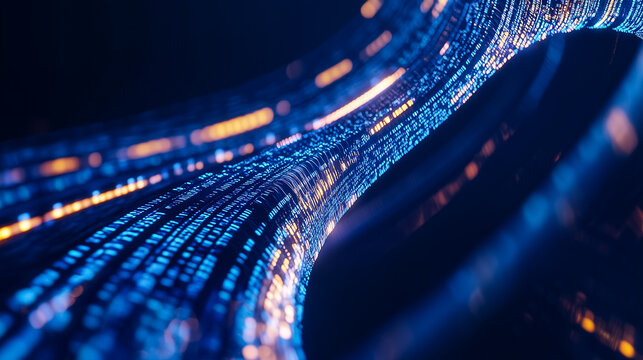 Vibrant, colorful data streams intertwine, creating a dynamic digital landscape with intricate patterns of light