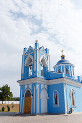 Holy Dormition Orthodox Church in Besarabia, Odesa region. Blue sky background