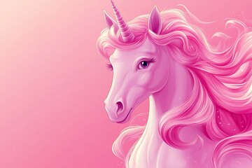 Fototapeta premium Stylized Cartoon Pink Unicorn with Bold Lines and Smooth Curves - Perfect for Children's Illustrations, Prints, and Digital Designs