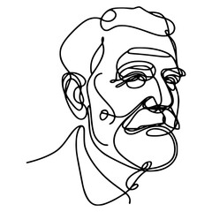 one line drawing of old man portrait vector illustration template design