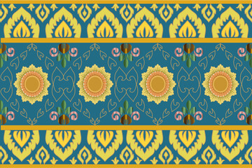 Classic Thai fabric pattern, gold color, seamless geometric shape, dark green background illustration, border wallpaper. Vector, design.set of patterns