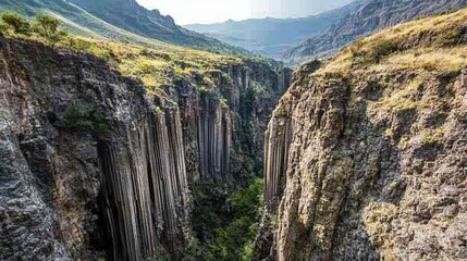 Basaltic Prisms of Santa Maria Regla. Tall columns of basalt rock in canyon, Huasca de Ocampo, Mexico . 