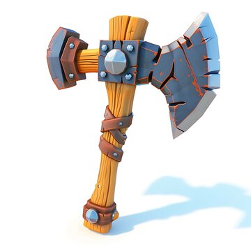 recommend clip art: 3D cartoon art style of axe weapon isolated white background, graphic element resource design