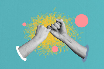 Composite trend artwork 3D sketch image photo collage of hole monochrome hands appear show gesture...