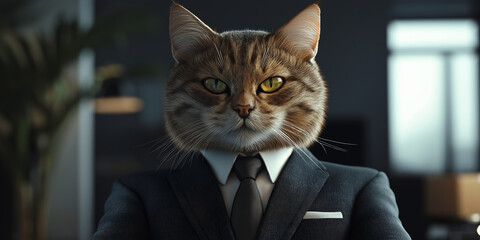 portrait of a angry  cat as office boss wearing office uniform