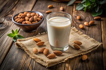 Almond Milk in Glass with Almonds - Healthy Dairy Alternative for Plant-Based Diets