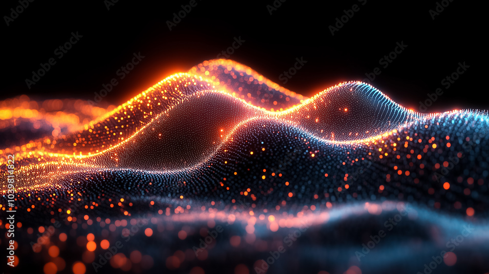 Poster fluid data streams flow dynamically, creating a mesmerizing visual effect with bright colors and smo