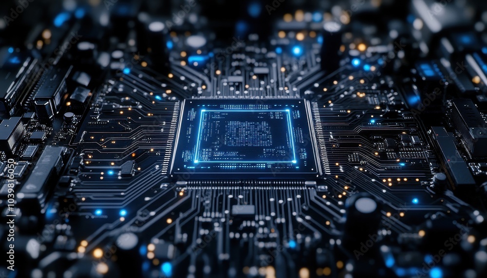 Poster close-up of a modern microprocessor on a circuit board
