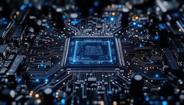 Close-up of a modern microprocessor on a circuit board