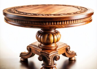 Antique Wooden Round Table Isolated on White Background with Tilt-Shift Photography for Elegant Home Decor