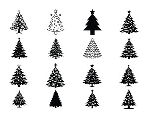 Obraz premium Collection of Christmas Tree ClipArt Design - Christmas Tree Vector illustration in black and white