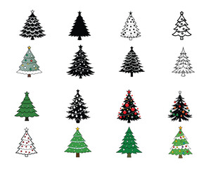 Obraz premium Collection of Christmas Tree ClipArt Design - Christmas Tree Vector illustration in black and white