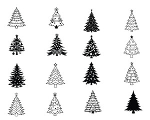 Obraz premium Collection of Christmas Tree ClipArt Design - Christmas Tree Vector illustration in black and white