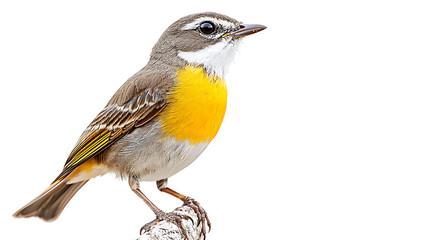 Fototapeta premium A beautiful yellow bird with black markings on its feathers perched on a natural tree branch isolated on a white background