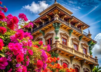 Fototapeta premium Architectural Photography with Floral Backgrounds for Stunning Visuals in Nature-Inspired Designs