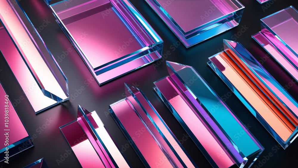 Aufkleber generative ai abstract illustration of geometric shapes and structures in colorful neon colors and l