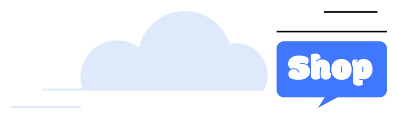 Cloud with a blue Shop speech bubble on the right. Ideal for e-commerce, online shopping, business websites, cloud-based services, and marketing promotions. Modern, clean design