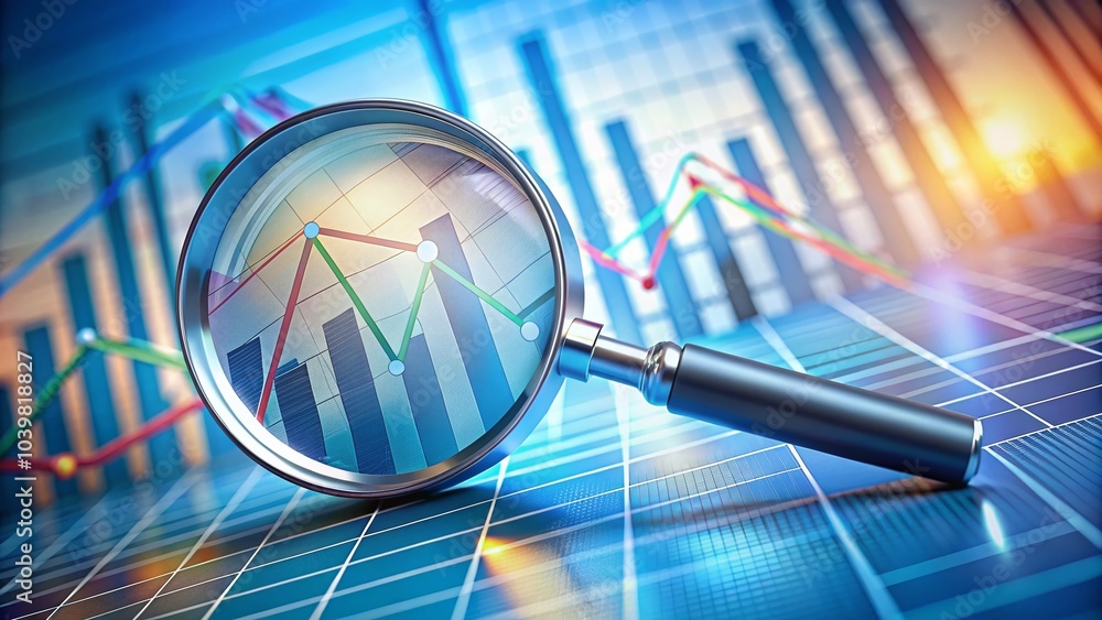 Poster arrows magnifier infographic with high depth of field for data visualization