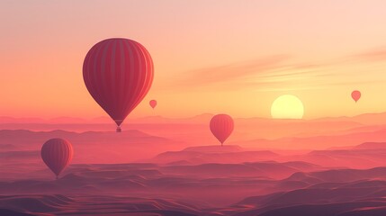 Naklejka premium Romantic adventure hot air balloon ride at sunset
