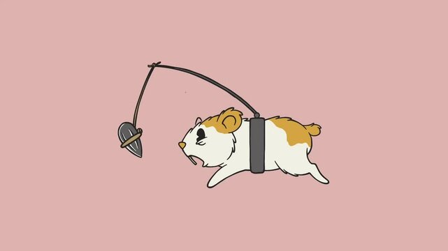 looping animation cartoon of hamster chasing sunflower seed