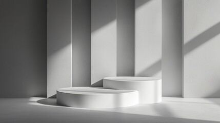 Minimalist White Cylindrical Podiums in Clean Space