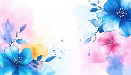 Beautiful watercolor flowers in blue and pink, showcasing a vibrant spring atmosphere