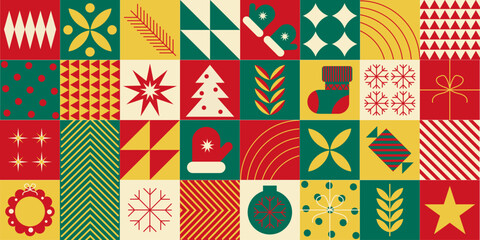 Merry Christmas geometric elements for holiday wrapping