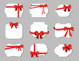 Holiday blank banner frames with red gift bow ribbon