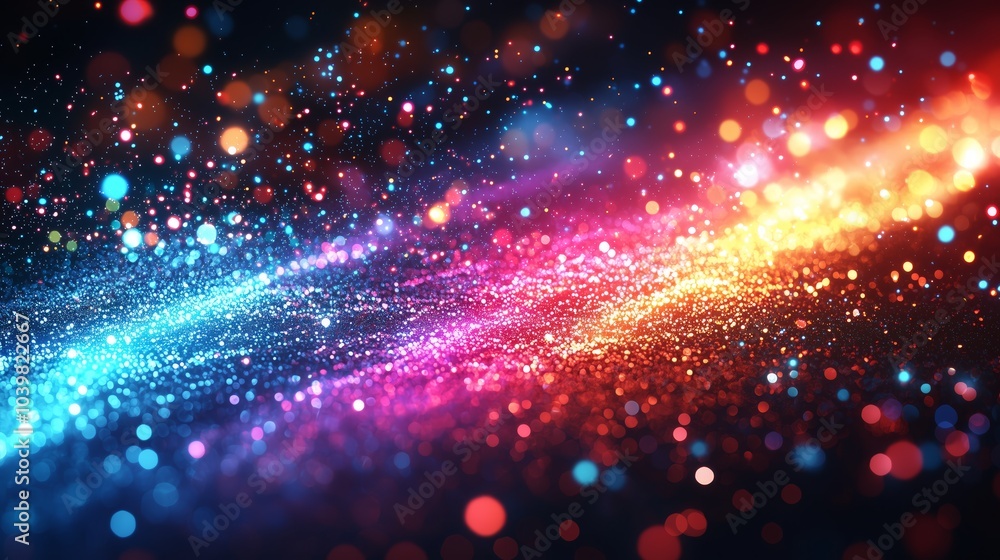Poster multicolored light beams with abstract speed effect