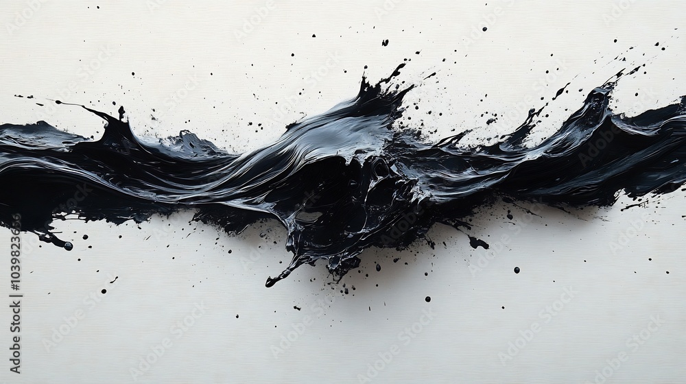 Poster highcontrast image of a black ink stain spreading on a white canvas the splatter captures the fluidi