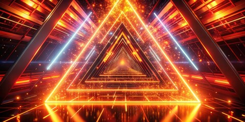 Futuristic Neon Triangle Patterns in Motion, Abstract 4K Animation of Geometric Shapes with Technology and Cyber Elements, Perfect for Modern Architectural Photography and Digital Art