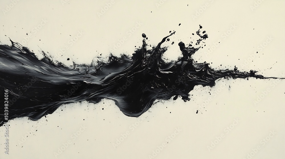 Poster Highcontrast image of a black ink stain spreading on a white canvas The splatter captures the fluidity and movement of the paint with subtle variations in thickness adding depth to the visual impact