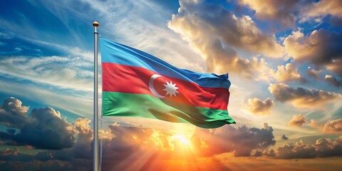 Azerbaijan Flag Flying Against a Cloudy Sky for Independence Day Celebration