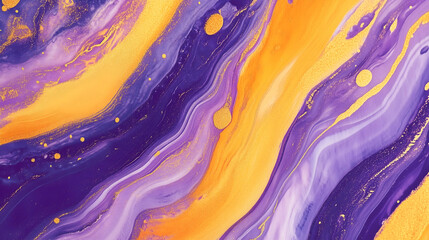 Abstract colorful purple gold complementary color art painting illustration texture - watercolor swirl waves liquid splashes
