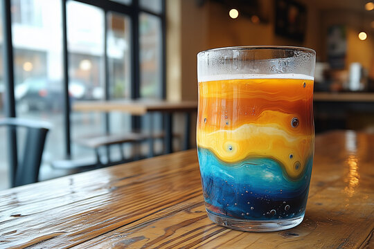 A cocktail on an old table in a cozy coffee shop