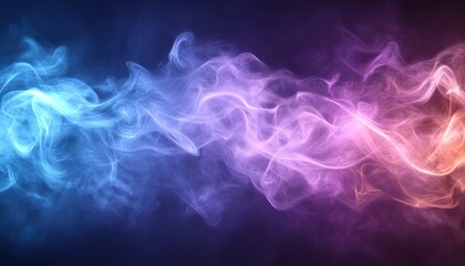 Colorful smoke waves swirl together in a vibrant display of blue and purple hues