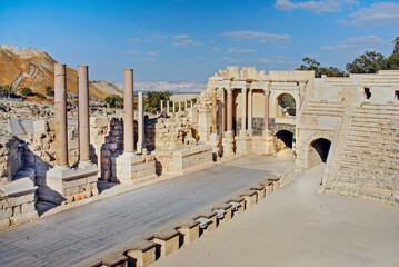 Beit She'an's ruins. This archeological site had 18 successive ancient towns, is one of the most...