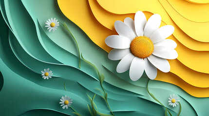 Chamomile flower logo 3d vector papercut