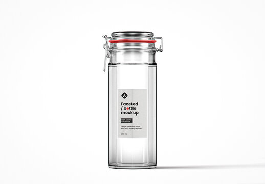 Clear Glass Faceted Clip Top Jar Mockup