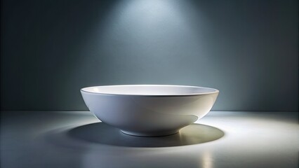 Minimalist Ceramic Bowl on White Surface in Low Light Photography, Soft Shadows, Elegant Design, Modern Aesthetic, Kitchen Decor, Simple Table Setting, Artistic Composition, Home Interior
