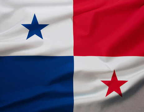 Republic of Panama flag waving in the wind. Cloth fabric texture ensign background. Use it for national day and country occasions concept