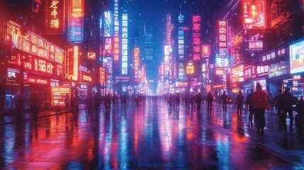 Fototapeta premium Neon Cityscape in the Rain